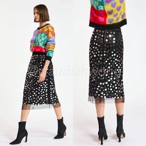 ESSENTIEL ANTWERP Embellished Mirror Sequin Mesh Skirt in Black